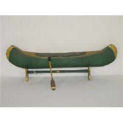 19" CARVED & PAINTED TOY WOODEN CANOE W/ STAND