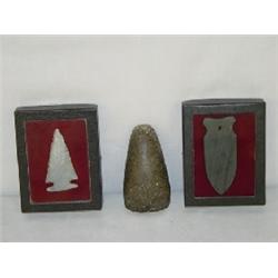 ARCHAIC PALEOINDIAN HIDE SCRAPER, ARROWHEAD & PENDANT FROM NORTH AMERICA