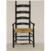 Image 1 : EARLY LADDERBACK ARMCHAIR W/ SCROLL ARMS & BLACK PAINT