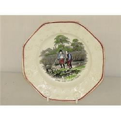 6 1/2" STAFFORDSHIRE OCTAGONAL CHILDS PLATE "LARK AND YOUNG ONES"