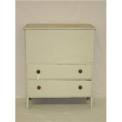 PAINTED NEW ENGLAND PINE 2 DRAWER BLANKET CHEST W/ BOOTJACK ENDS