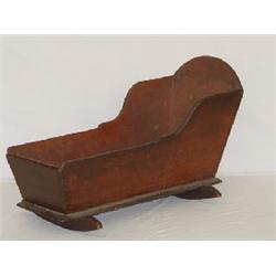 19TH CENT. PINE CRADLE W/ OLD RED