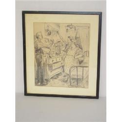 ORIGINAL CARTOON DRAWING OF ENGLISH FAMILY SALUTING KING GEORGE VI BY WORTMAN (12" X 10")