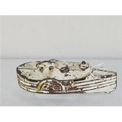 WHITE PAINTED CAST IRON TOY PADDLE WHEEL SHIP