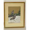 Image 1 : WATERCOLOR 2 FINCHES SIGNED JACKSON MILES ABBOTT 1941 HARRISVILLE NH (11 1/2" X 8 1/4" SIGHT SIZE)