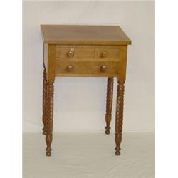 19TH CENT. CHERRY SHERATON 2 DRAWER STAND W/ ROPE TURNED LEGS