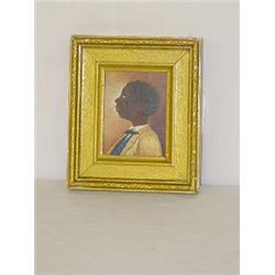 SMALL OIL PAINTING ON BOARD OF YOUNG BLACK MAN (4 3/4" X 3 1/2")