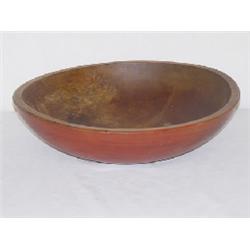 15" TURNED WOODEN BOWL W/ RED PAINT