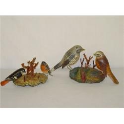 (2) SET CARVED & PAINTED BIRDS MOUNTED ON TREE FUNGUS