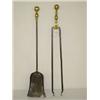 Image 1 : (2) EARLY BRASS BALL TOP FIREPLACE TOOLS - TONGS & SHOVEL