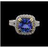 Image 2 : 14KT Two-Tone Gold 4.29 ctw Tanzanite and Diamond Ring