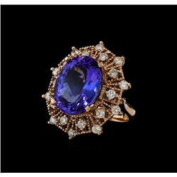 15.76 ctw Tanzanite and Diamond Ring - 14KT Rose Gold