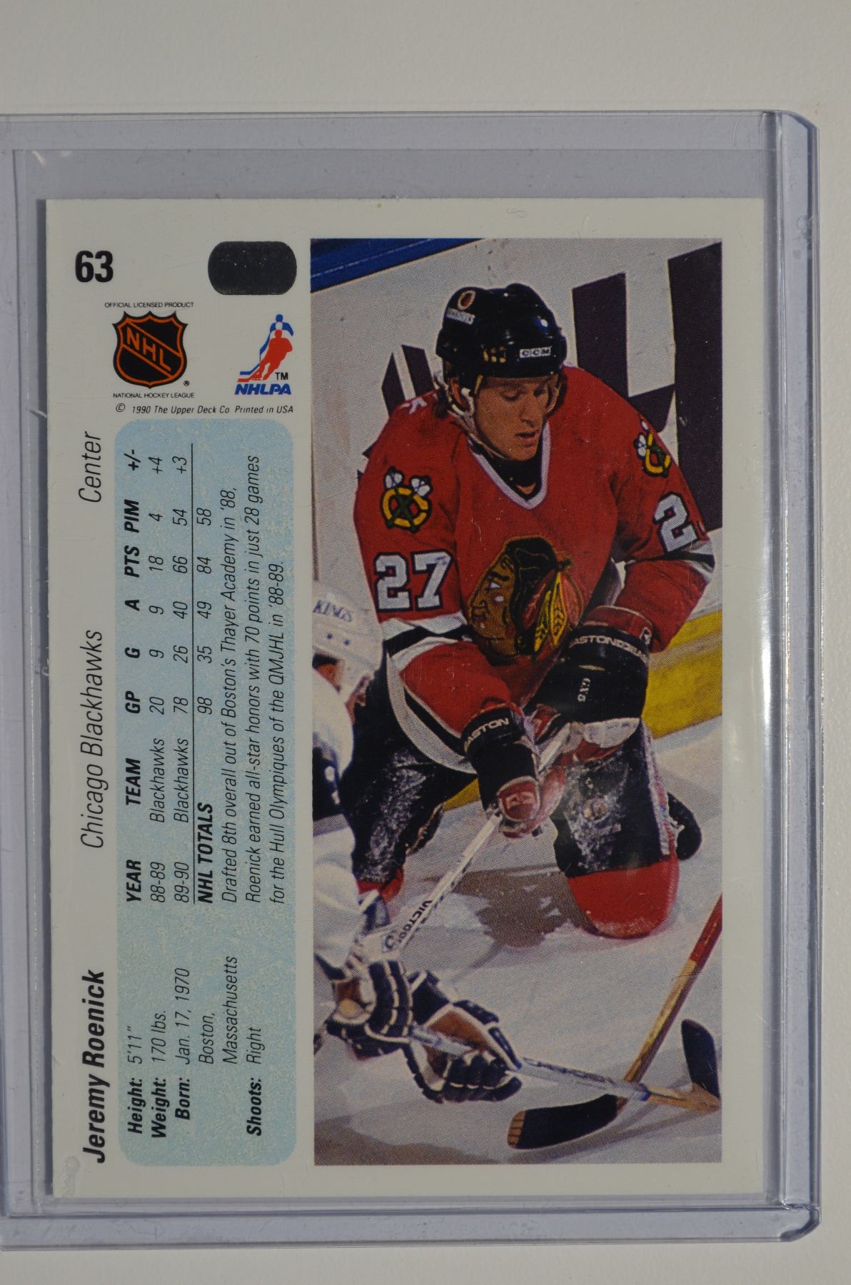 1990 91 Upper Deck 63 Jeremy Roenick Rc