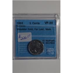 1953 Can 5-Cent (Mule) VF-20