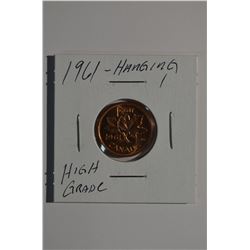 1961 - "Hanging 1" Canadian 1-Cent
