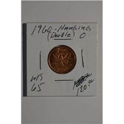 1960 - "Double Hanging 0" Canadian 1-Cent