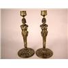 Image 1 : A PAIR OF SILVERED CAST BRASS CANDLESTICKS FEATURING BACCHUS