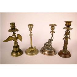  GROUP OF FOUR FIGURAL CANDLESTICKS, CONTINENTAL