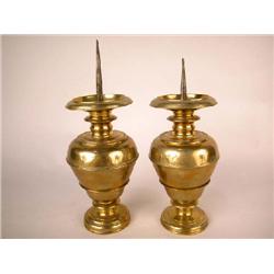 A PAIR OF BRASS PRICKET CANDLESTICKS