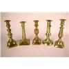 Image 1 : A GROUP OF FIVE BRASS AND BELL METAL CANDLESTICKS, ENGLISH