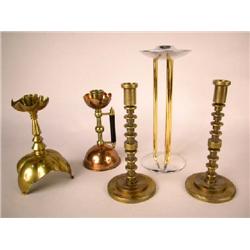 A GROUP OF FIVE CANDLESTICKS