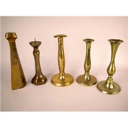 A GROUP OF FIVE BRASS CANDLESTICKS, CONTINENTAL