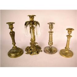 A GROUP OF FOUR BRASS CANDLESTICKS, FRENCH