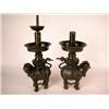 Image 1 : A PAIR OF CAST BRONZE FIGURAL PRICKET CANDLESTICKS. CHINESE
