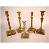 Image 1 : A GROUP OF FIVE BRASS AND BELL METAL CANDLESTICKS, ENGLISH