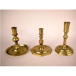 A GROUP OF THREE BRASS CANDLESTICKS, CONTINENTAL
