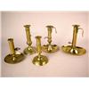 Image 1 : A GROUP OF FIVE BRASS PUSH EJECT CHAMBERSTICKS, ENGLISH Tallest 7 1/2"h