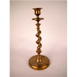 A BELL METAL SINGLE BARLEY-TWIST CANDLESTICK, ENGLISH