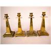 Image 1 : TWO PAIRS OF BRASS COLUMNAR SQUARE BASE CANDLESTICKS, CONTINENTAL