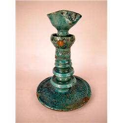 A TIN-GLAZED EARTHENWARE OIL LAMP, ITALIAN