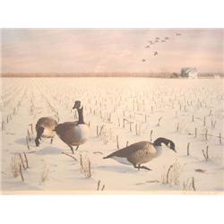 A SIGNED PRINT, "THE HUNTERS" BY DAVID T TURNBAUGH