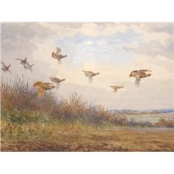 THREE WATERCOLORS, "GROUSE IN FLIGHT"