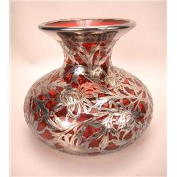 A CRANBERRY STERLING SILVER OVERLAY BALLASTER-FORM VASE