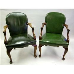 A SET OF FOUR GEORGE I STYLE LEATHER-UPHOLSTERED MAHOGANY OPEN ARMCHAIRS