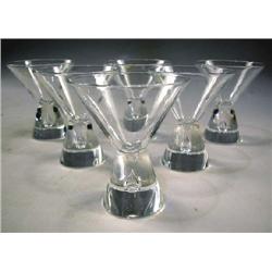 A SET OF SIX CRYSTAL "HOUR GLASS" SHAPED CORDIALS BY STUEBEN