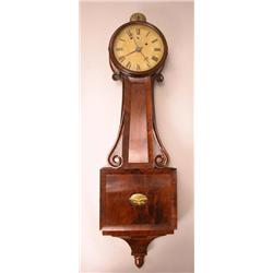 A RARE FEDERAL MAHOGANY BANJO CLOCK WITH ALARM MECHANISM