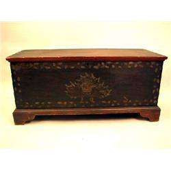 A PAINTED AND STENCIL-DECORATED PINE BLANKET CHEST, INITIALED "J.O."
