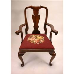 A QUEEN ANNE STYLE MAHOGANY OPEN ARMCHAIR