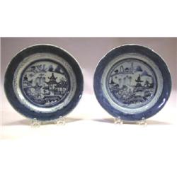 A SET OF FOUR BLUE CANTON PLATES