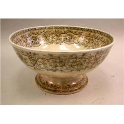 A BROWN TRANSFERWARE PUNCH BOWL