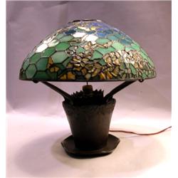 A TIFFANY STUDIOS BRONZE FLOWER POT LAMP