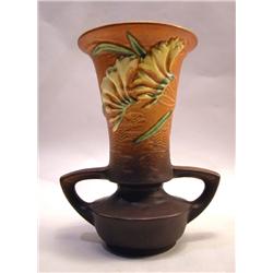 A ROSEVILLE FLORAL SPRAY DOUBLE HANDLED VASE