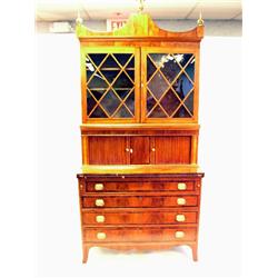 A FEDERAL INLAID MAHOGANY DESK AND BOOKCASE