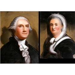 A PAIR OF EGLOMISE PORTRAITS OF GEORGE AND MARTHA WASHINGTON