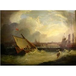 AN OIL ON CANVAS, E.CALVERT CARVED ON FRAME