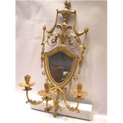 A PAIR OF GEORGE III STYLE CARVED AND GILDED PINE THREE-LIGHT WALL SCONCES